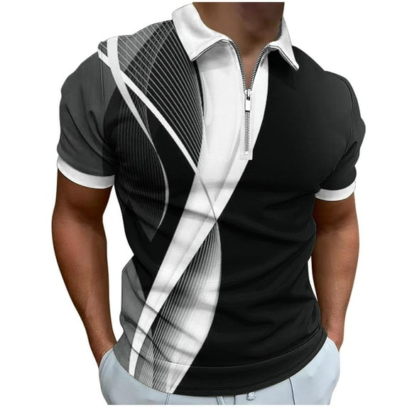 WREESH Men's Trendy Henley Shirts Casual Knit Solid Color Short Sleeve Turndown Collar with Unique Zipper Detail Black