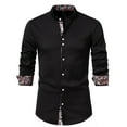 thumbnail image 1 of WREESH Men's Trendy Stand Collar Dress Shirts Casual Button Down Long Sleeve Solid Color Shirts Black, 1 of 9