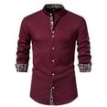 thumbnail image 1 of WREESH Men's Trendy Stand Collar Dress Shirts Casual Button Down Long Sleeve Solid Color Shirts Wine, 1 of 9