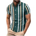 thumbnail image 1 of WREESH Men's Tropical Beach Button Down Shirts Short Sleeve Funny Print Casual Striped Tops for Men Green, 1 of 7