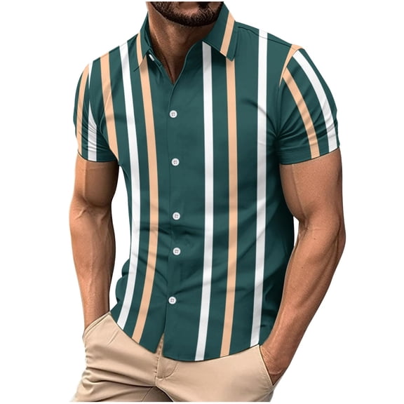 WREESH Men's Tropical Beach Button Down Shirts Short Sleeve Funny Print Casual Striped Tops for Men Green