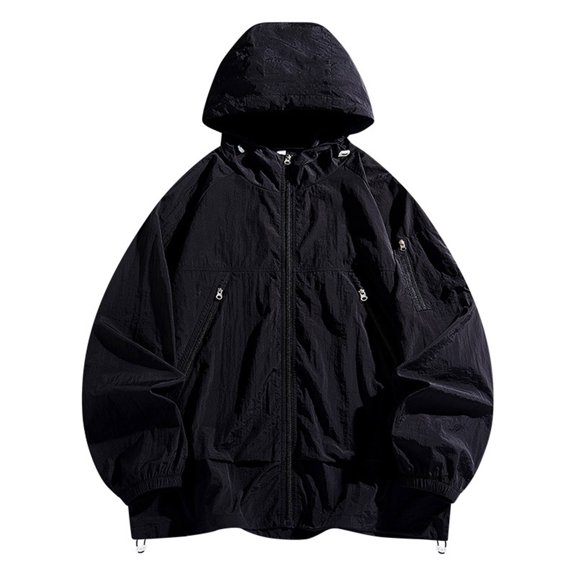 WREESH Men's Upf100  Sun Protection Hoodie Zip-Up Hooded Jacket Lightweight Long Sleeve Outwear for Active Outdoors Black