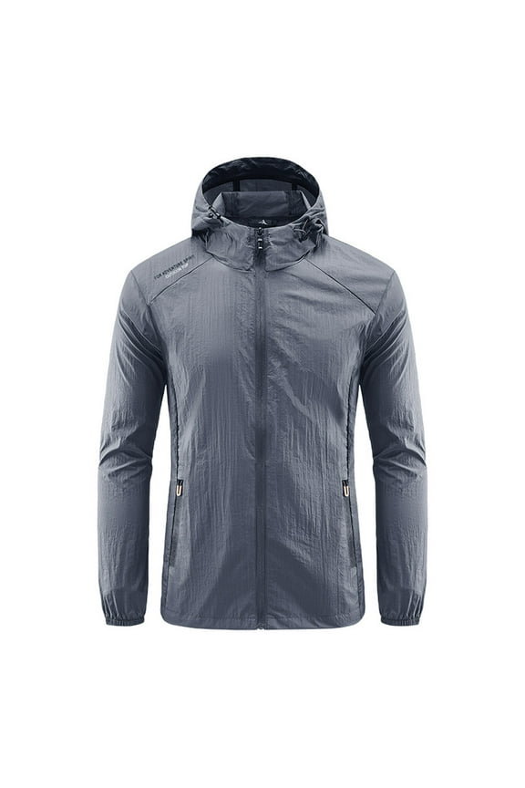 Men's Upf50+ Sun Protection Hooded Windbreaker, Slim-Fit Stand Collar Lightweight Jacket with Zip Pockets for Outdoor Sports
