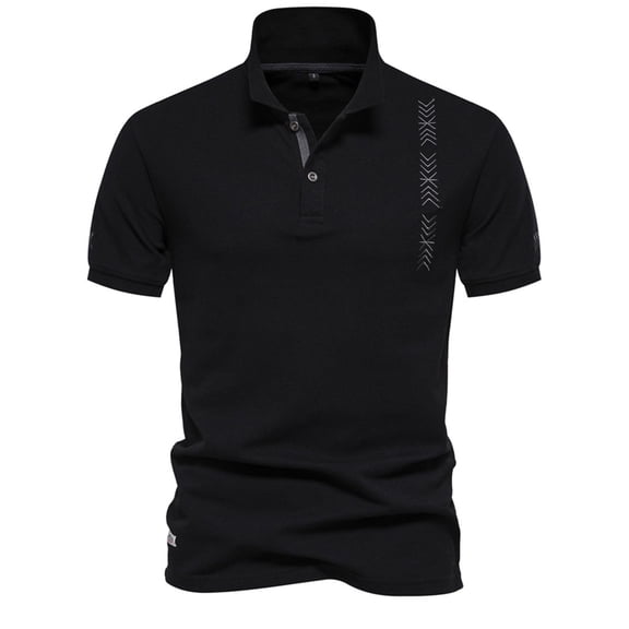 WREESH Men's Versatile Henley Shirts Solid Color Short Sleeve Turndown Collar Pullover Top Black