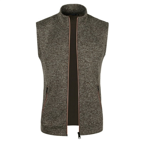WREESH Men's Vest Fleece Knit Slim Zipper Pocket Sleeveless Jacket Casual Lightweight Outwear Jackets Coffee