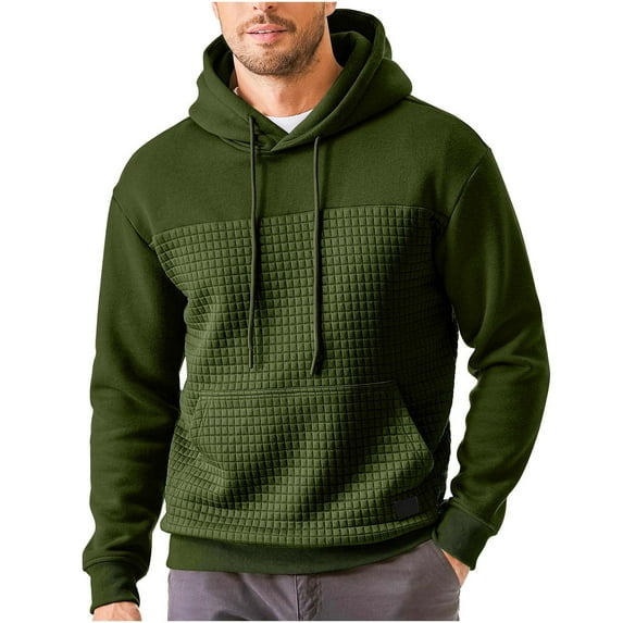 WREESH Men's Waffle Hoodie Lightweight Solid Color Long Sleeve Workout Sweatshirt Gym Athletic Hooded Pullover Outwear Olive Green