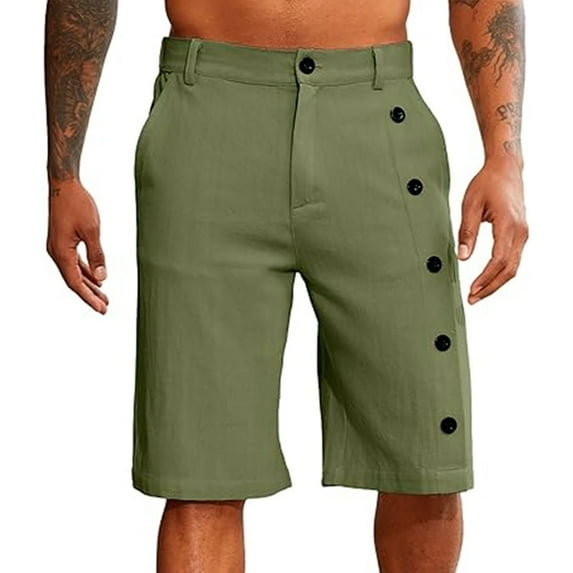 WREESH Men's Walkshorts Work Shorts Dress Shorts Summer Csaual Comfortable Elastic Waist Button Shorts with Pockets Olive Green