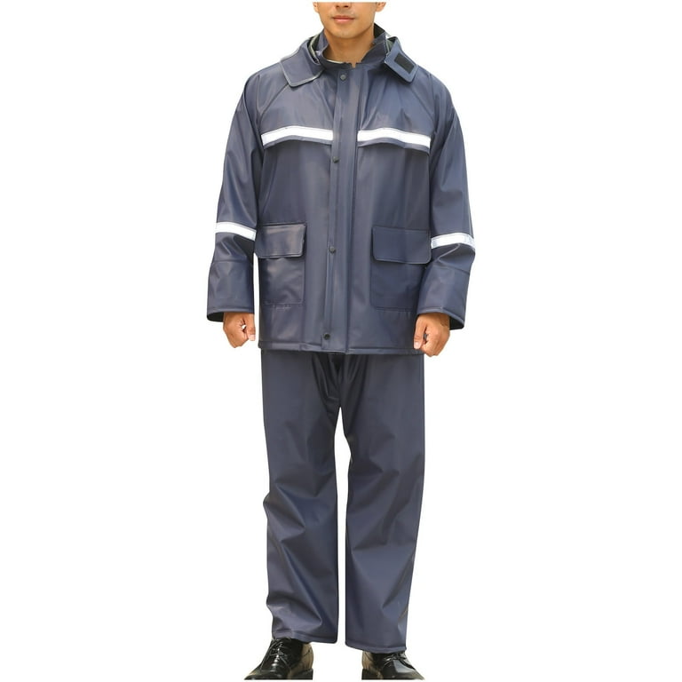 Wreesh Men s Waterproof Rain Jacket Pants Combo Packable Rainwear for Hiking and Outdoors Raincoat Navy Size Large Blue