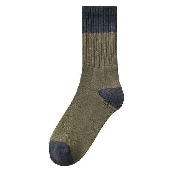 WREESH Men's Winter Splice Color Warm Socks, Deodorize and Absorb Sweat Middle Barrel Crew Socks Green