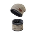 thumbnail image 1 of WREESH Men's Winter Warm Solid Color Velvet Thick Hat and Scarf Set Two Piece Winter Beanie Hat Scarf Set With Neck Warmers Beige, 1 of 3