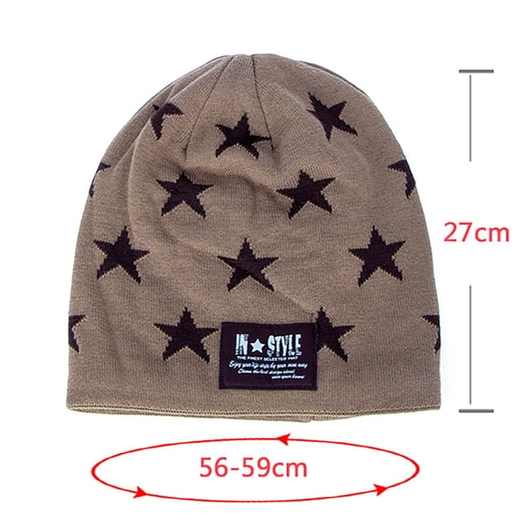WREESH Men's Woolen Beanie Knitted Wool Hat With Winter Velvet and Big Five Pointed Star Pullover for Outdoor Wear Navy