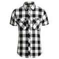 thumbnail image 1 of WREESH Men's Work Button Down Shirts Casual Fashion Plaid Turn-Down Collar Button Short Sleeve Shirts Plaid Shirt Tops Black, 1 of 8