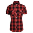 thumbnail image 1 of WREESH Men's Work Button Down Shirts Casual Fashion Plaid Turn-Down Collar Button Short Sleeve Shirts Plaid Shirt Tops Red, 1 of 6
