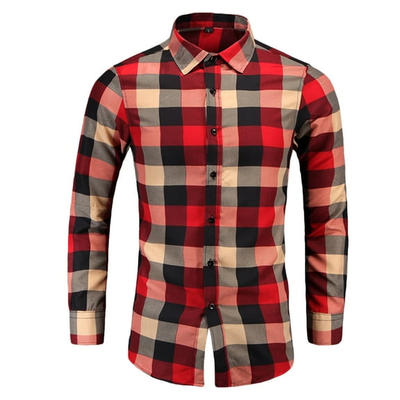 WREESH Men's Work Shirts Button Down Shirts Long Sleeve Plaid with Turn-Down Collar, Button Detail & Comfortable Fit for Casual Style Orange