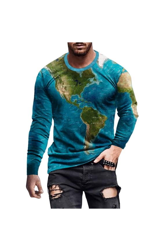 Men's World Map Graphic T-Shirt - Crew Neck Workout Shirt for Gym, Travel, Casual Wear