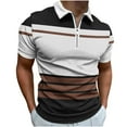 thumbnail image 1 of WREESH Men's Zippered Short Sleeve Lapel Printed T-Shirt Loose Top Color Block Henley Shirts White, 1 of 5