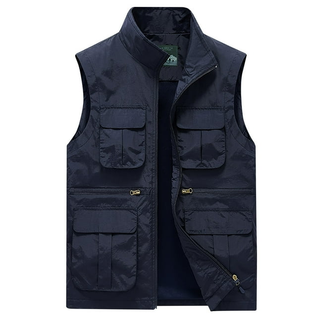 WREESH Mens Cargo Vest Jacket Casual Stand Collar Work Vests Outdoor