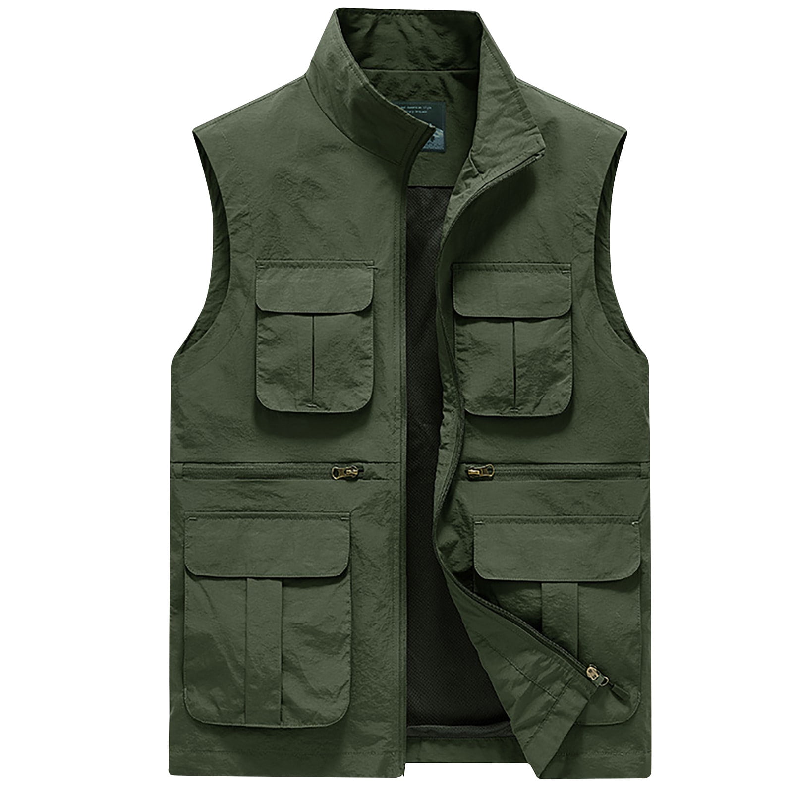 WREESH Mens Cargo Vest Jacket Casual Stand Collar Work Vests Outdoor