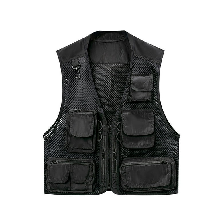WREESH Mens Cargo Vest Jacket Quick Drying Hiking Vest Breathable Mesh Work  Vest Fishing Vests with Multi Pockets Black A
