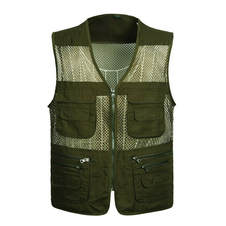 WREESH Mens Cargo Vest Jacket Quick Drying Hiking Vest Breathable Mesh Work Vest  Fishing Vests with Multi Pockets Dark Green 