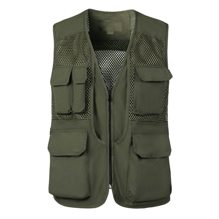WREESH Mens Cargo Vest Jacket Quick Drying Hiking Vest Breathable Mesh Work Vest  Fishing Vests with Multi Pockets Olive Green C 