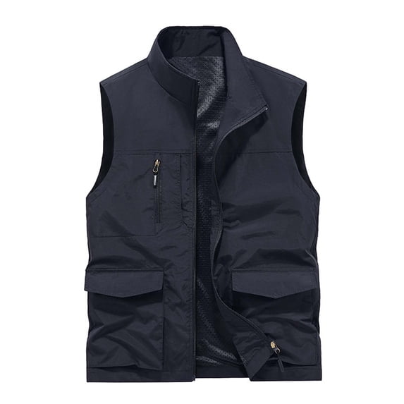 WREESH Mens Cargo Vest Thin Lightweight Sport Vest Casual Outdoor Travel Vest Fishing Vests Blue