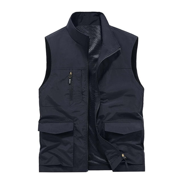 WREESH Mens Cargo Vest Thin Lightweight Sport Vest Casual Outdoor Travel Vest Fishing Vests Blue