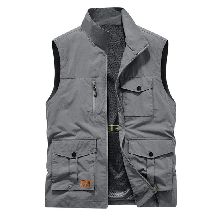 WREESH Mens Cargo Vest Thin Lightweight Sport Vest Casual Outdoor Travel Vest  Fishing Vests Gray 
