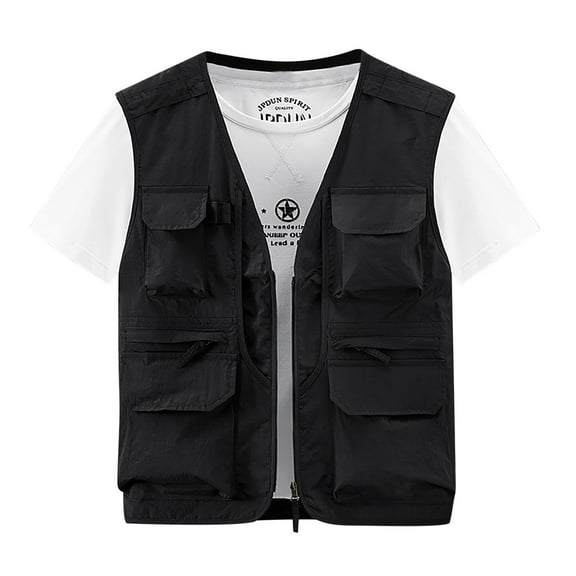 WREESH Mens Cargo Vest Thin Lightweight Work Vest Quick Drying Vest Casual Outdoor Travel Photography Vest with Multi Pockets Black