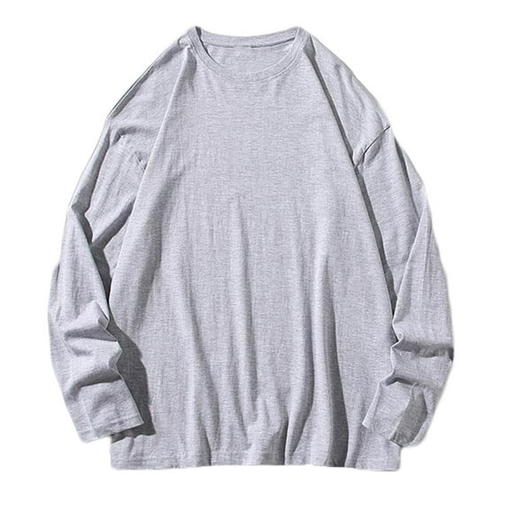 WREESH Mens Casual Hoodies Crewneck Sweatshirts Solid Pullover Long Sleeved Thin T Shirt Top Gray