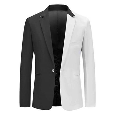 WREESH Mens Color Block Blazer Slim Business Suit Jacket Fashion One Button Tuxedo Party Blazer Casual Sport Coat White