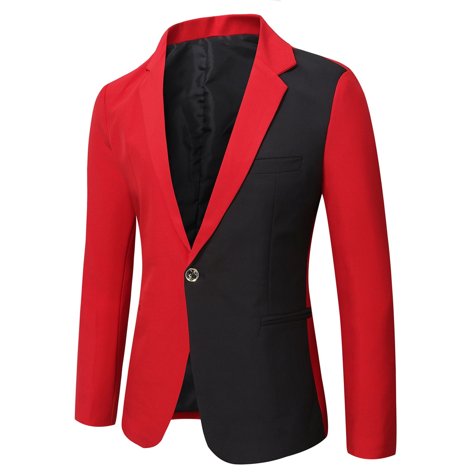 WREESH Mens Color Block Blazer Slim Business Suit Jacket Fashion Peaked  Lapel One Button Tuxedo Party Blazer Casual Sport Coat Red 