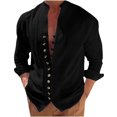 thumbnail image 1 of WREESH Mens Cotton Linen Shirts Vintage Slim Linen Shirt Button Up Long Sleeve Shirt Casual Solid Pullover With Pocket Black, 1 of 5