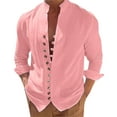 thumbnail image 1 of WREESH Mens Cotton Linen Shirts Vintage Slim Linen Shirt Button Up Long Sleeve Shirt Casual Solid Pullover With Pocket Pink, 1 of 5