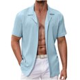 thumbnail image 1 of WREESH Mens Cotton linen Shirts Casual Wave Striped Shirt Short Sleeve Button Down Shirt Summer Beach Shirts Light Blue, 1 of 5