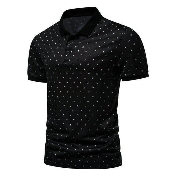 WREESH Mens Fashion Casual Slim Fit Shirts Button Down Graphic Printed Short Sleeve Shirts Performance Moisture Wicking Shirts Black