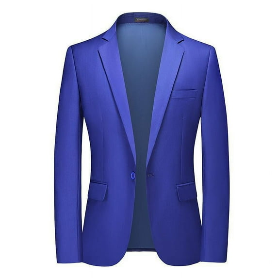 WREESH Mens Fashion Solid Blazer Slim Business Suit Jacket Peaked Lapel One Button Suit Classic Formal Dress Jacket Blue