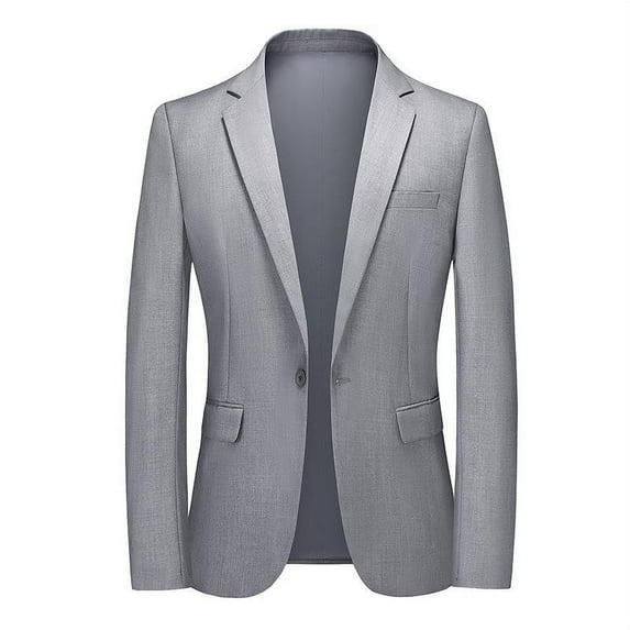 WREESH Mens Fashion Solid Blazer Slim Business Suit Jacket Peaked Lapel One Button Suit Classic Formal Dress Jacket Gray