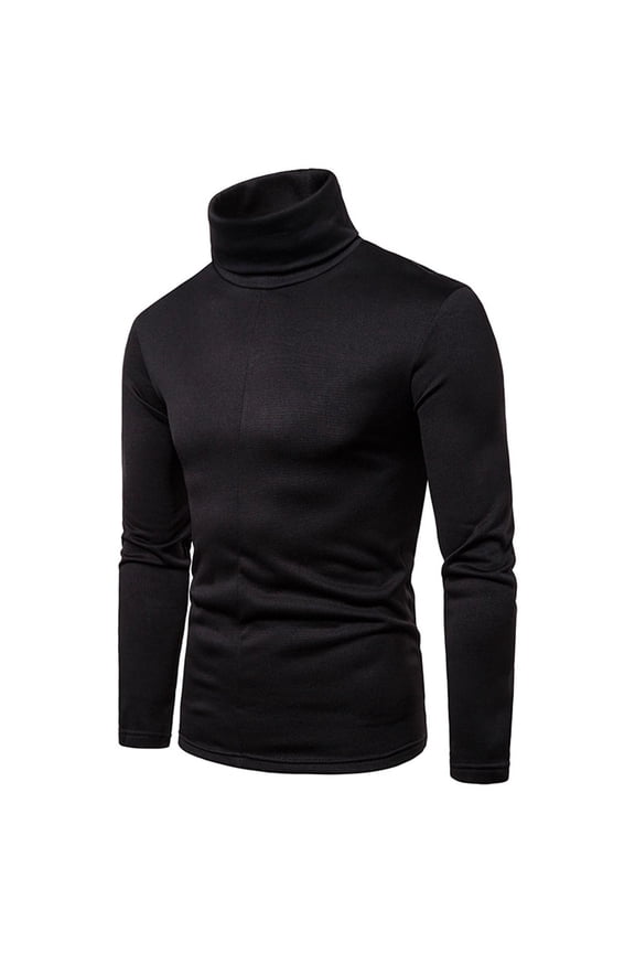 Mens Fashion Turtleneck Sweaters Mock T Shirts Elastic Long Sleeve Pullover Solid Basic Under Shirt Slim Fit Breathable Top Black