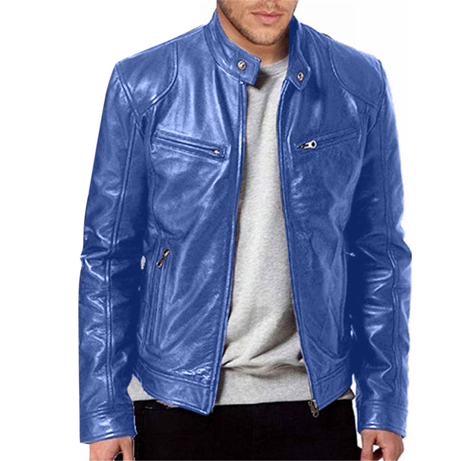 Faux leather jacket blue clearance