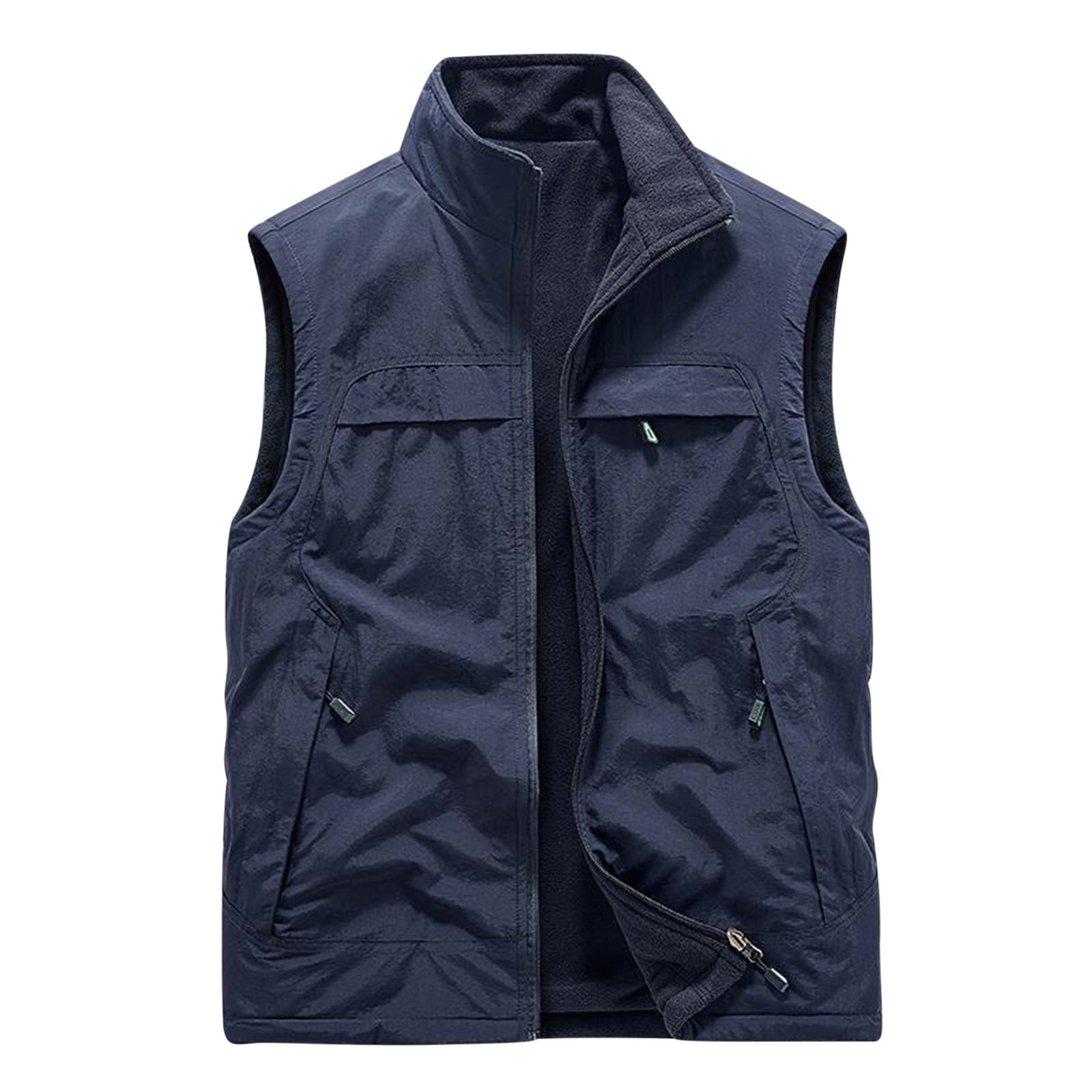 WREESH Mens Fleece Lined Cargo Vest Stand Collar Zipper Work Vest