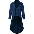 thumbnail image 1 of WREESH Mens Gothic Tailcoat Steampunk Medieval Lapel Tuxedo Solid Lightweight Button Trench Coats Stage Performance Costumes Dark Blue, 1 of 5