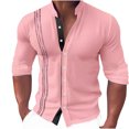 thumbnail image 1 of WREESH Mens Hawaiian Beach Shirt Dress Shirts Workout Shirt Slim Fit Suit Shirt Solid Color Long Sleeve Pullover Causal Button Up Undershirt Pink, 1 of 6