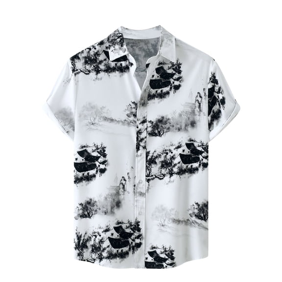 WREESH Mens Hawaiian Shirt for Men Unisex Summer Beach Casual Short Sleeve Button Down Shirts With Pocket Graphic Printed Clothing White