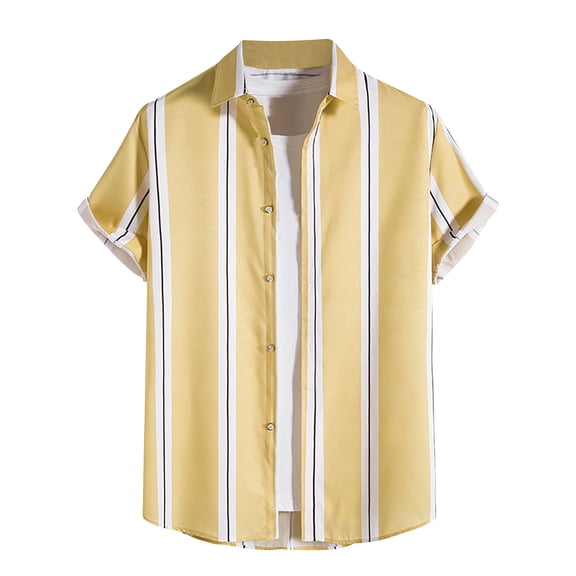 WREESH Mens Hawaiian Shirts Short Sleeves Button Down Beach Clothing Tropical Leaf Graphic Printed Shirt Fashion Casual Shirts Yellow