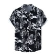 thumbnail image 1 of WREESH Mens Hawaiian Summer Beach Shirt Unisex Short Sleeve Color Block Shirts Graphic Printed Button Down Shirts with Pocket Black, 1 of 4