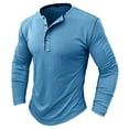 thumbnail image 1 of WREESH Mens Henley Shirts Casual Workout Shirts Jogger T Shirt Solid Long Sleeve Button Crewneck Shirts Slim Fit Pullover Light Blue, 1 of 7