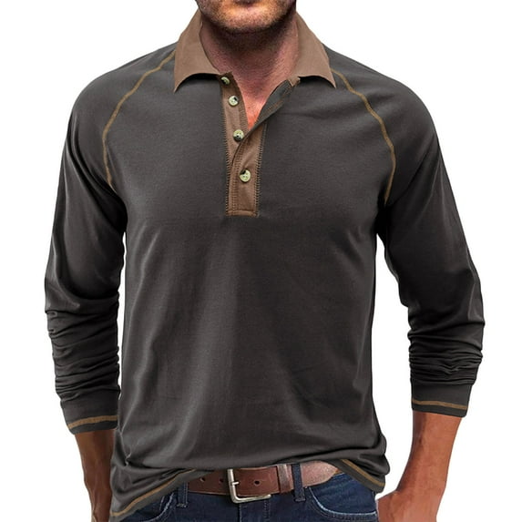 WREESH Mens Henley Shirts Fashion Slim Solid Lapel Collar Long Sleeve Pullover Soft Breathable Undershirt Casual Workout T Shirts Dark Gray
