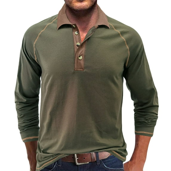 WREESH Mens Henley Shirts Fashion Slim Solid Lapel Collar Long Sleeve Pullover Soft Breathable Undershirt Casual Workout T Shirts Green