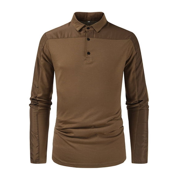 WREESH Mens Henley Shirts Solid Color Long Sleeve Shirts Slim Fit Pullover Casual Workout Shirts Lapel Collar Button Tops Coffee
